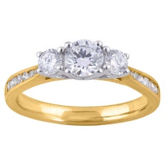 TJD 1,00 Karat 18 Karat Gelbgold Diamant Klassischer Verlobungsring mit 3 Steinen