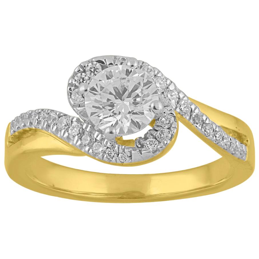 TJD 1.00 Carat 18 Karat Yellow Gold Round Diamond Classic Waves Engagement Ring For Sale