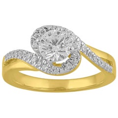 TJD 1.00 Carat 18 Karat Yellow Gold Round Diamond Classic Waves Engagement Ring