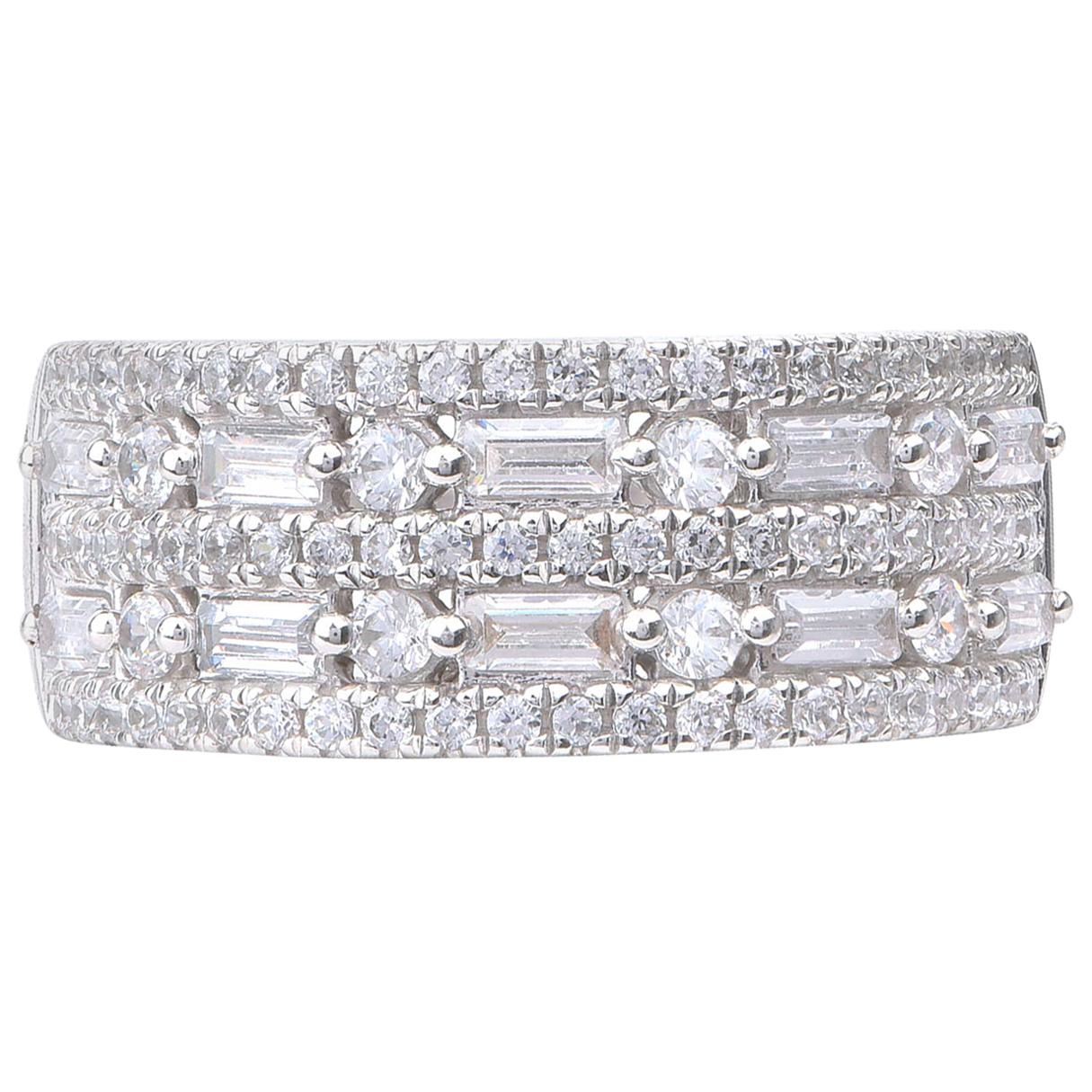 TJD 1 Carat Baguette and Round Diamond 18K White Gold Anniversary/Wedding Band For Sale