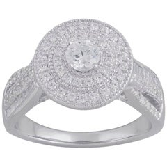 TJD 1.00 Carat Baguette and Round Diamond 18 Karat White Gold Engagement Ring