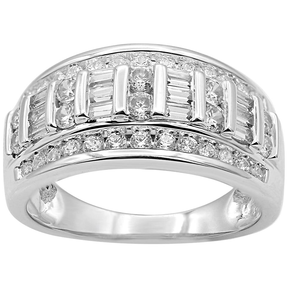 TJD 1.00 Carat Round and Baguette Diamond 14 Karat White Gold Wedding Band Ring