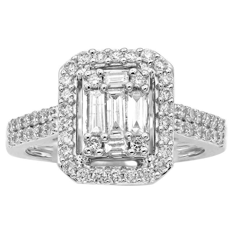 TJD 3/4 Carat Diamond 14 Karat White Gold Sparkling Highway Ring For ...
