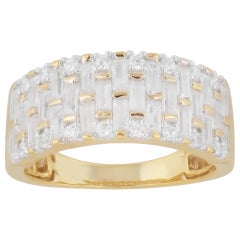 TJD 1.00 Carat Baguette and Round Diamond 14 Karat Yellow Gold Wide Band Ring