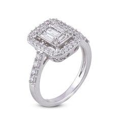 TJD 1.00 Carat Baguette/Round 14 Karat White Gold Classic Rectangle Ring