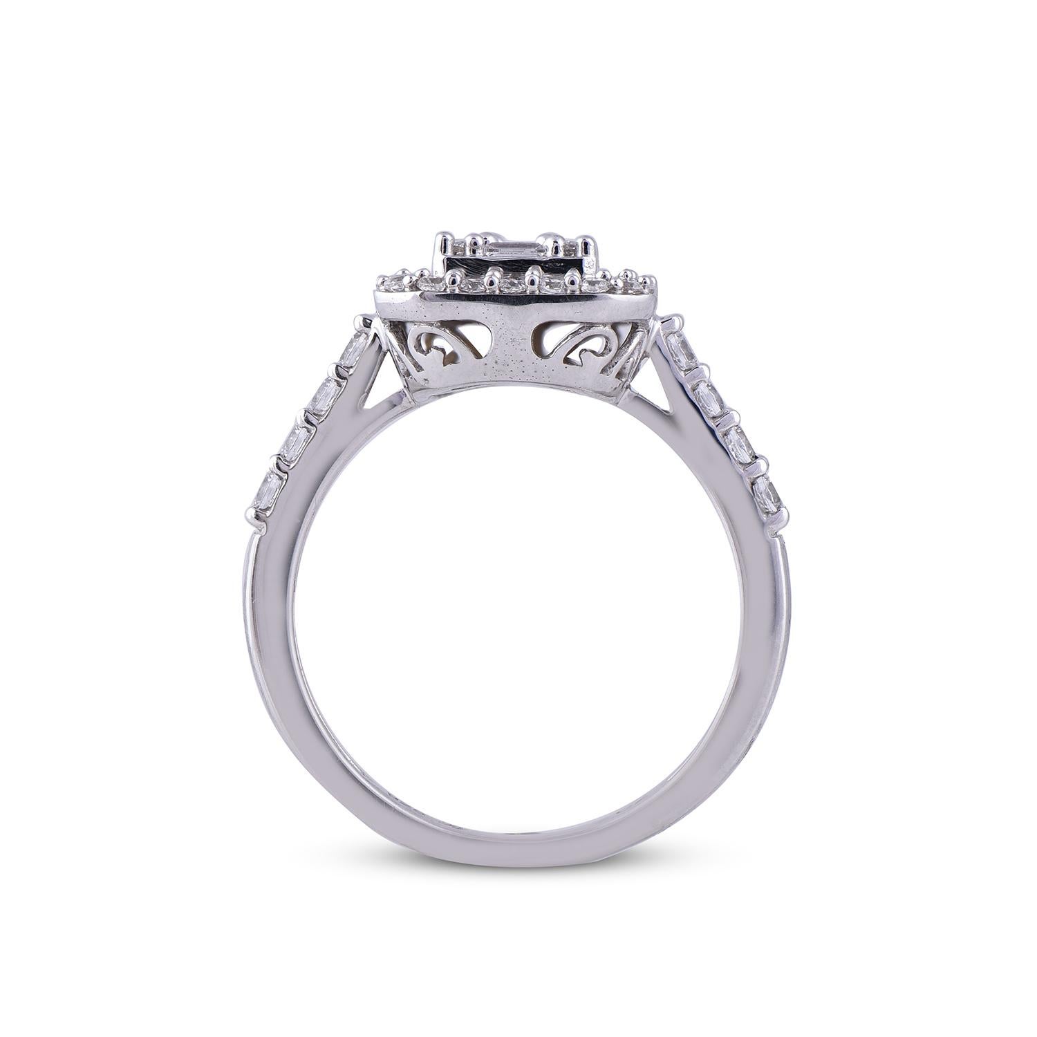 TJD 1.00 Carat Baguette/Round 14 Karat White Gold Classic Rectangle Ring For Sale 1