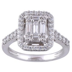 TJD 1.00 Carat Baguette/Round 14 Karat White Gold Classic Rectangle Ring
