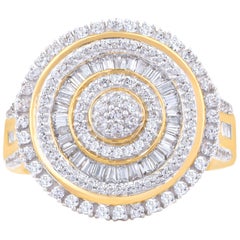 TJD 1.00 CTW Round and Baguette Diamond 18K Yellow Gold Classic Shining Sun Ring