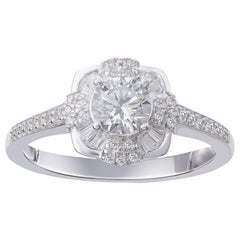 TJD 1.00 CT Round and Baguette Diamond 18 Karat White Gold Vintage Promise Ring