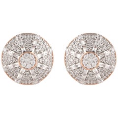 TJD 1.00 Carat Round and Baguette Diamond 18 Karat Rose Gold Wheel Earrings