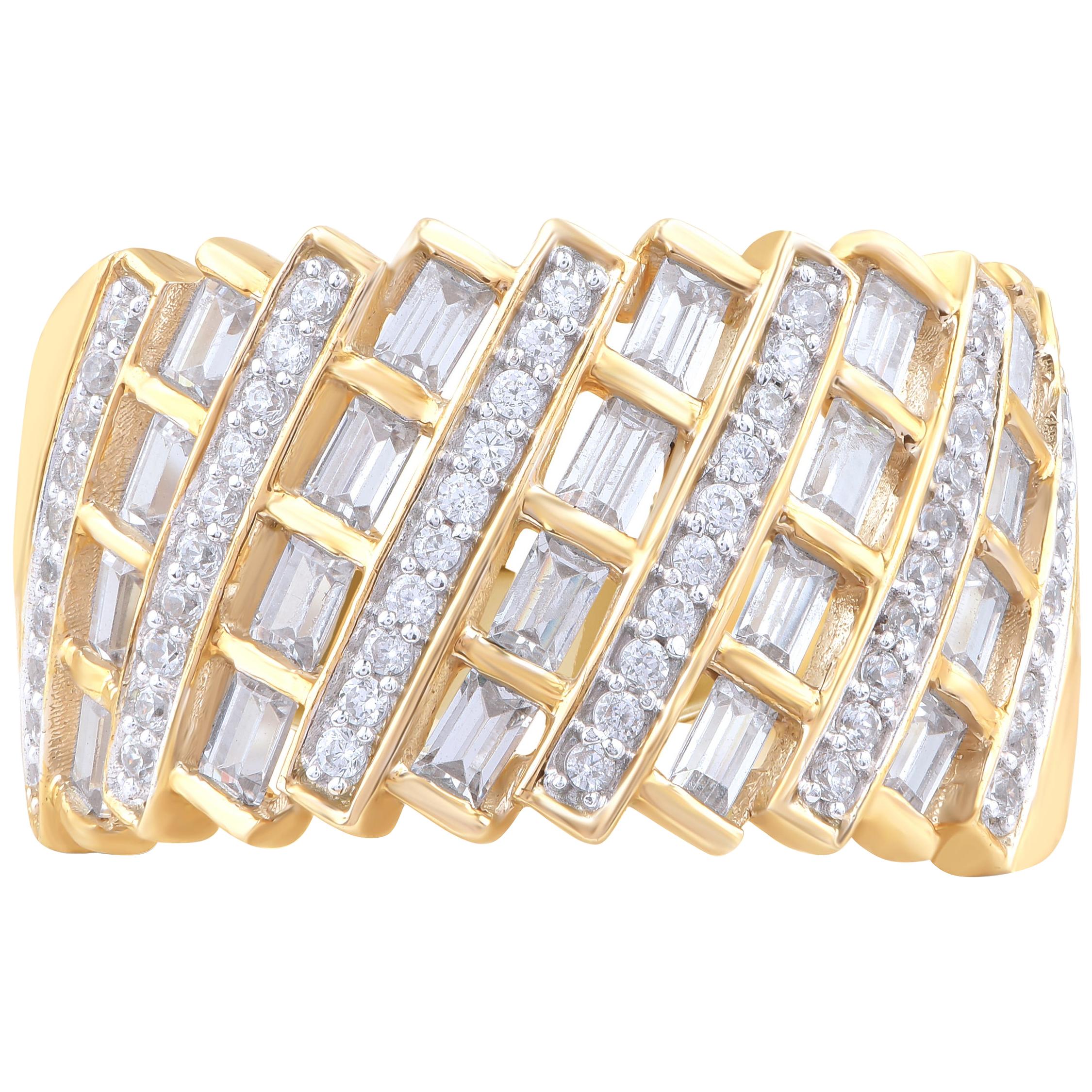 TJD 1.00Carat Round and Baguette Diamond 18 Karat Yellow Gold Slant Wedding Band For Sale