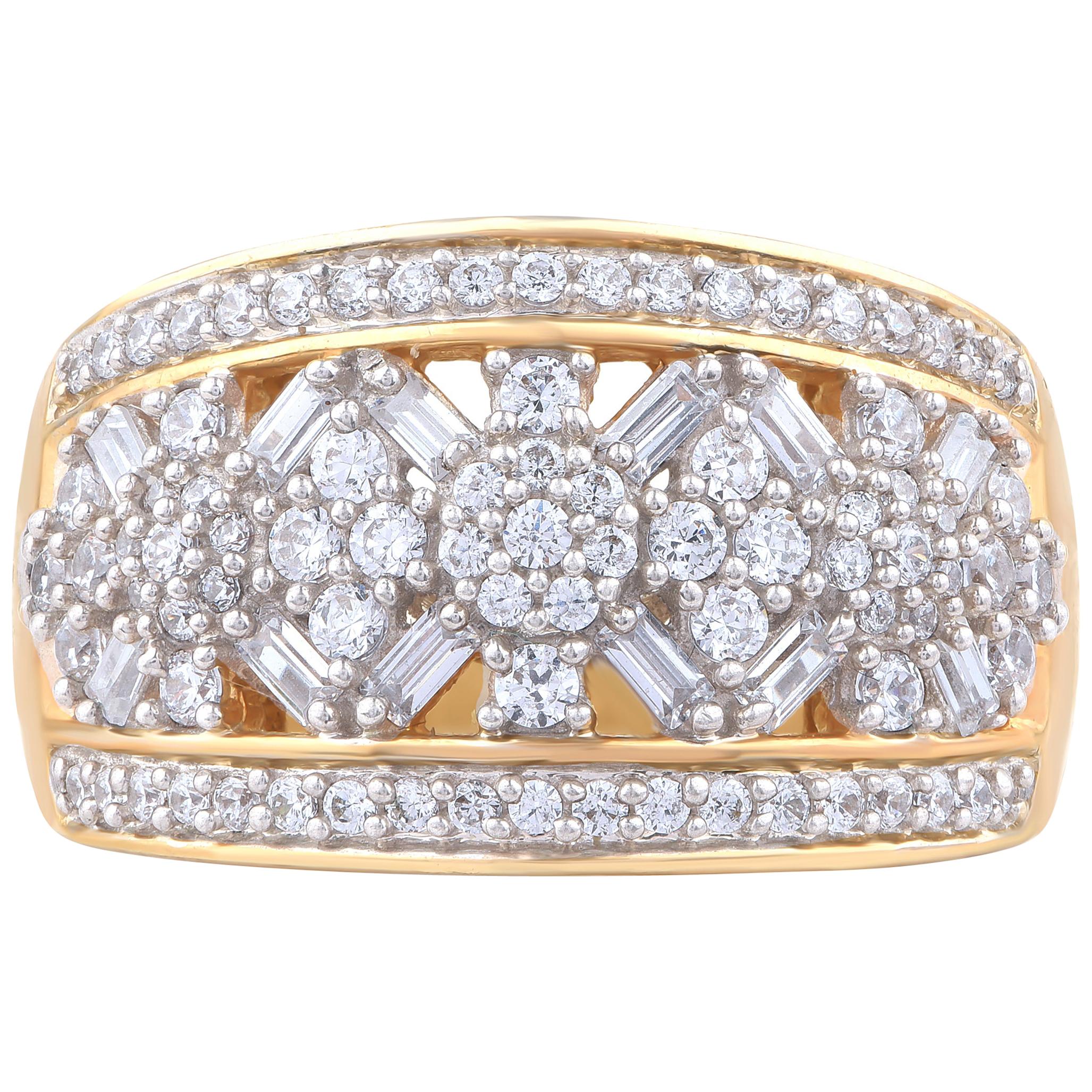 TJD 1.00Carat Round and Baguette Diamond 18 K Yellow Gold Composite Wedding Band