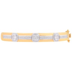 TJD Bracelet jonc à charnière en or jaune 18 carats avec diamants ronds et baguettes de 1,00 carat