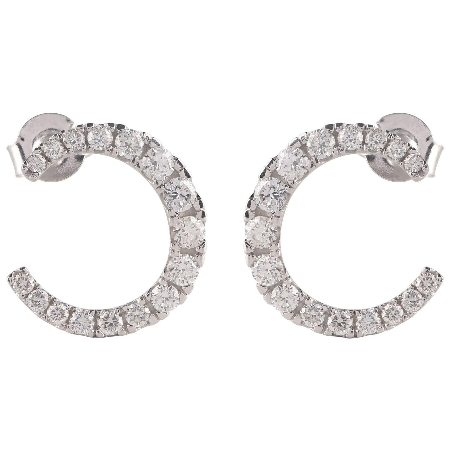 TJD 1.00 Carat Diamond 14 Karat White Gold Open "C" Shape Classic Earrings For Sale