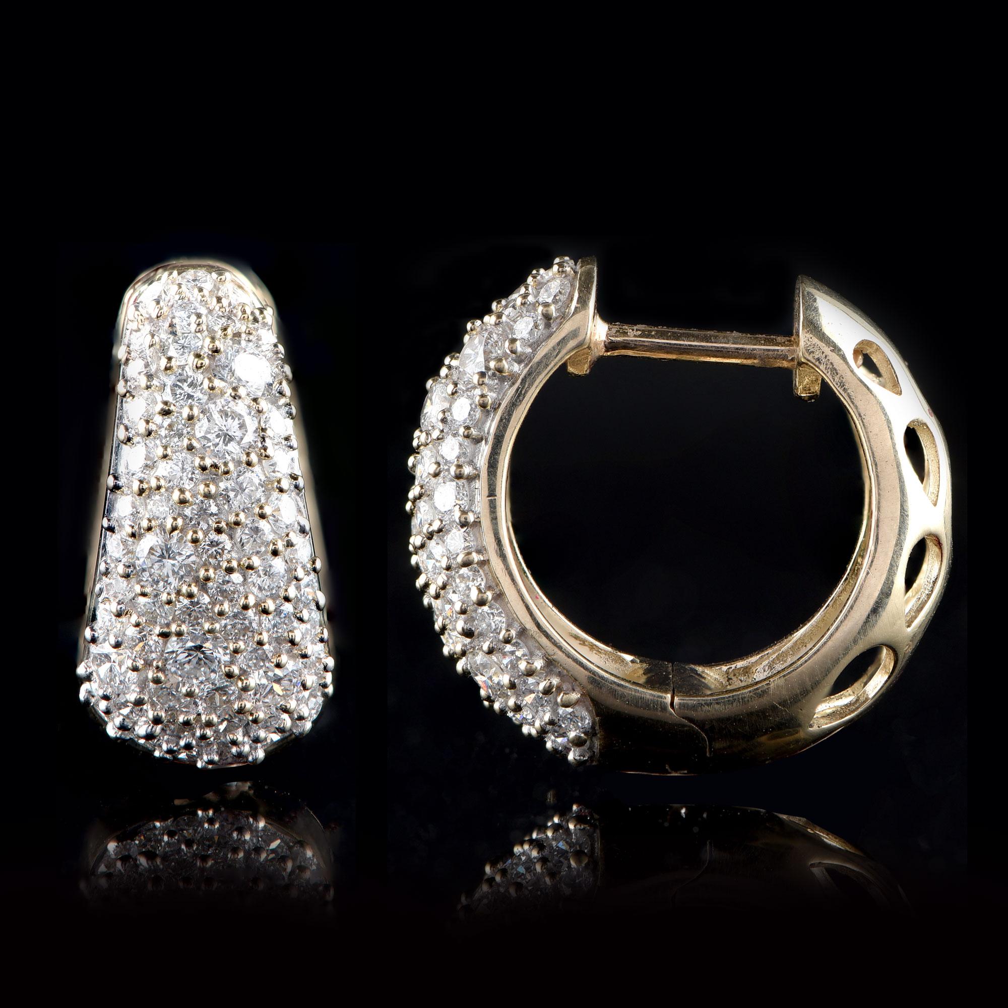 TJD 1.00 Carat Natural Diamond 14 Karat Yellow Gold Gorgeous Huggie Earrings In New Condition For Sale In New York, NY