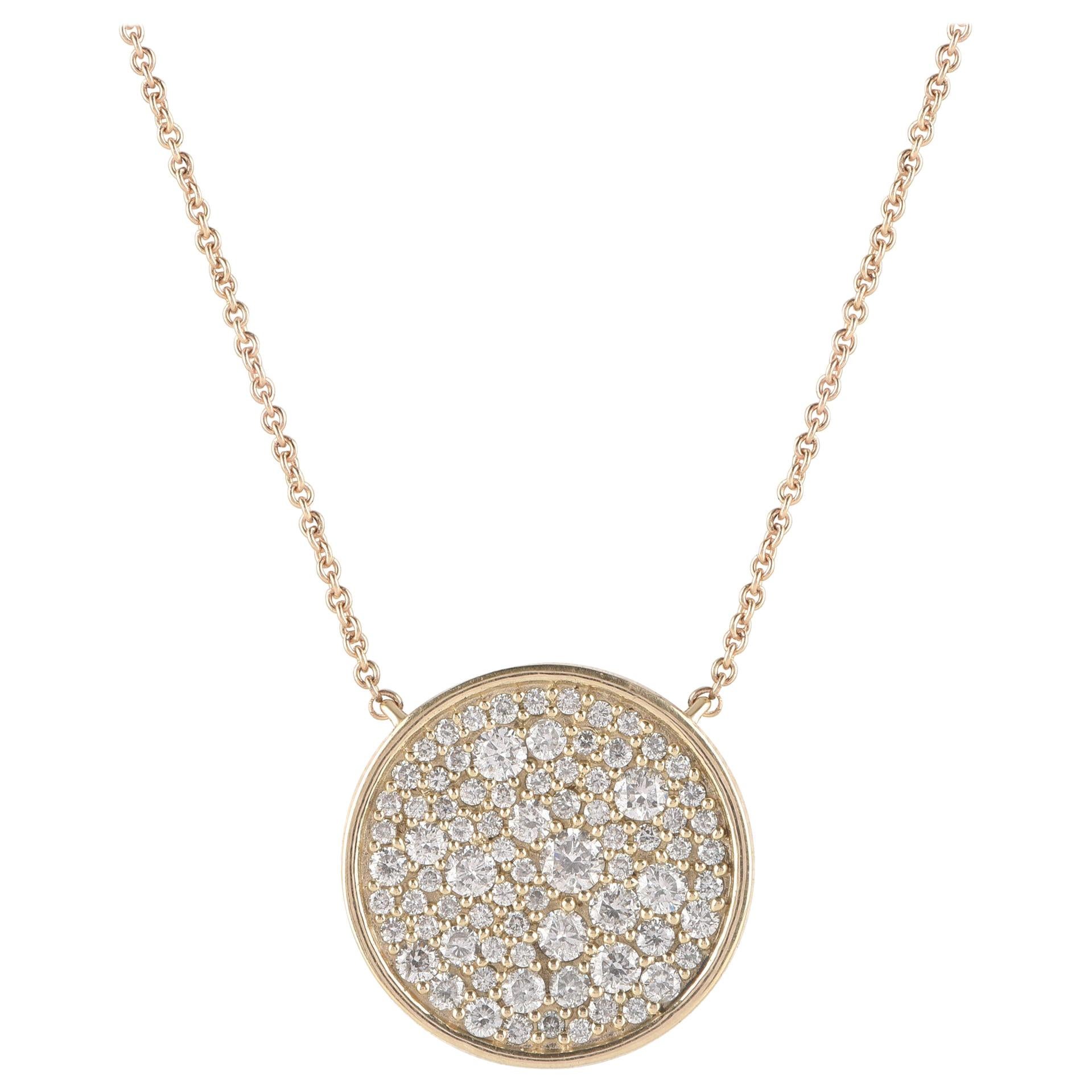 TJD 1.00 Carat Diamond 14 Karat Yellow Gold Medallion Pendant with 18 inch chain For Sale