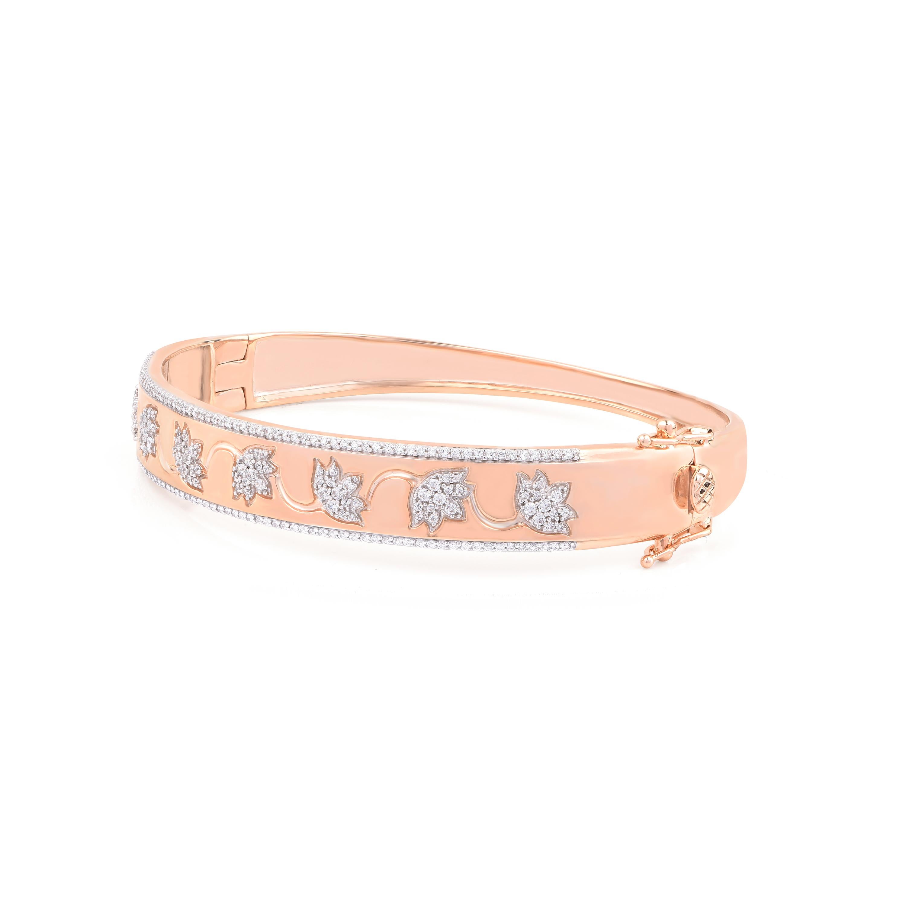 This dazzling bracelet is made by our in-house experts in 18-karat rose gold and accentuated with 210 brilliant-cut diamonds in prong setting. The total diamond weight is 1 carats and the diamonds are graded H-I Color, I2 Clarity.  Stylish as well