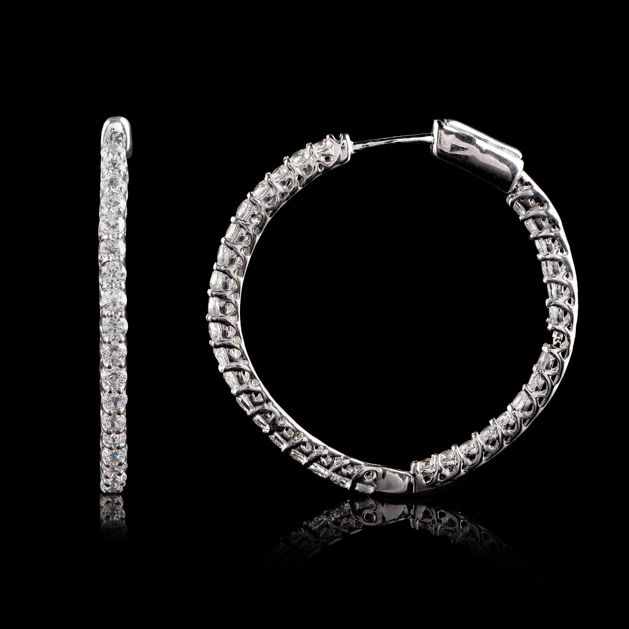 Contemporary TJD 1.00 Carat Inside Outside Diamond 18 Karat White Gold Classic Hoop Earrings For Sale