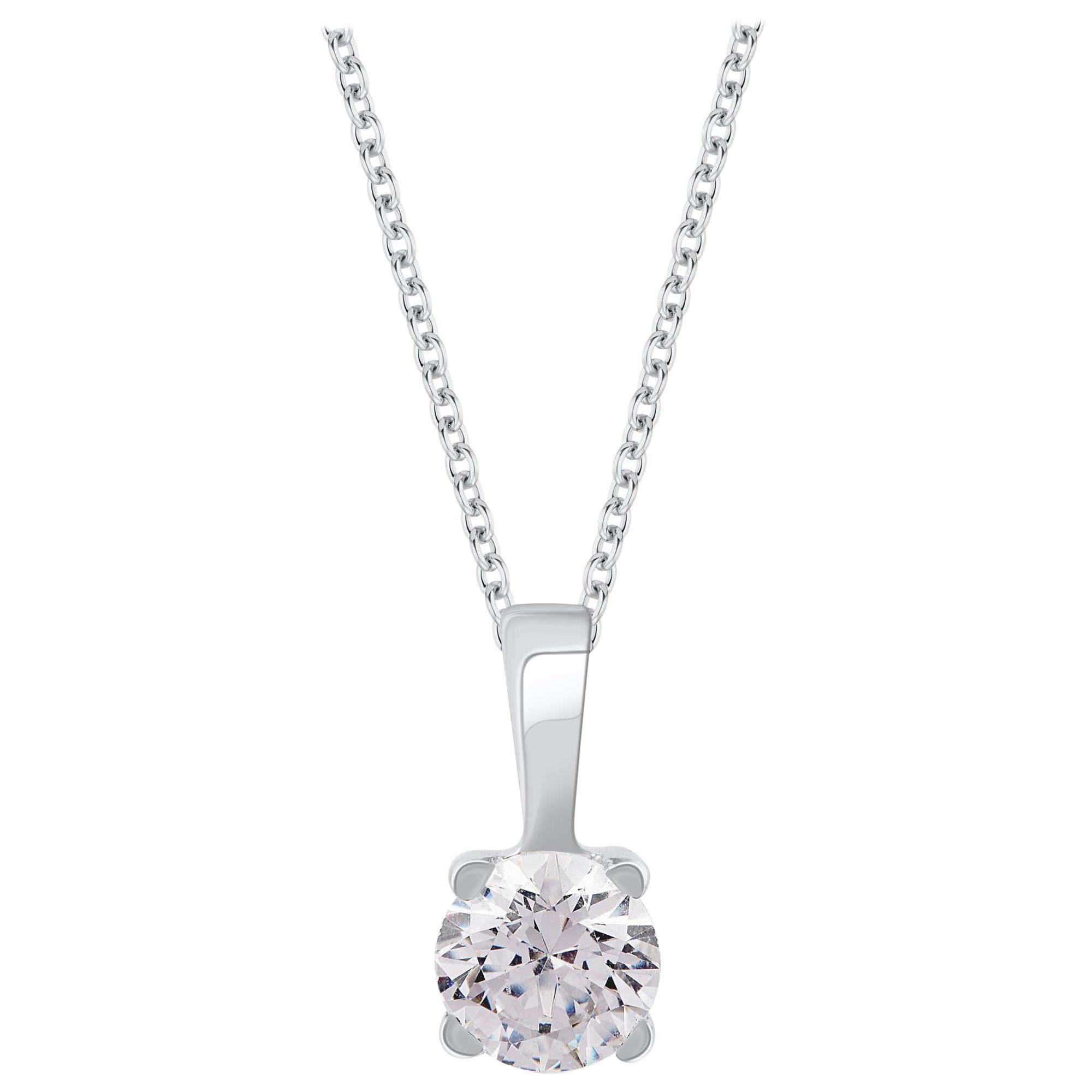 TJD 1.00 Carat Diamond 18 Karat White Gold Solitaire Pendant with 18 inch chain For Sale