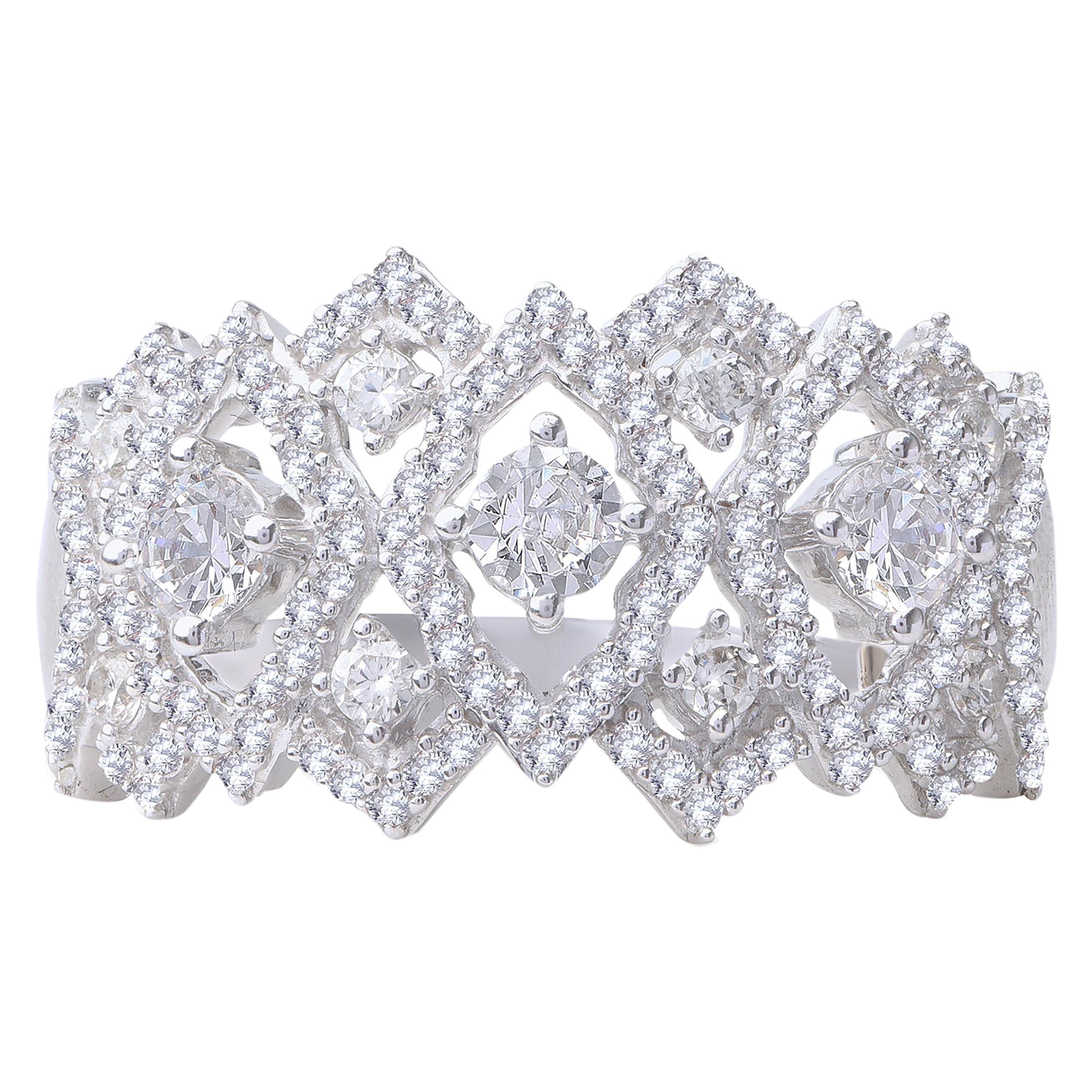 Bague d'anniversaire/de mariage en forme de cerf-volant en or blanc 18 carats avec diamants de 1,00 carat TJD en vente
