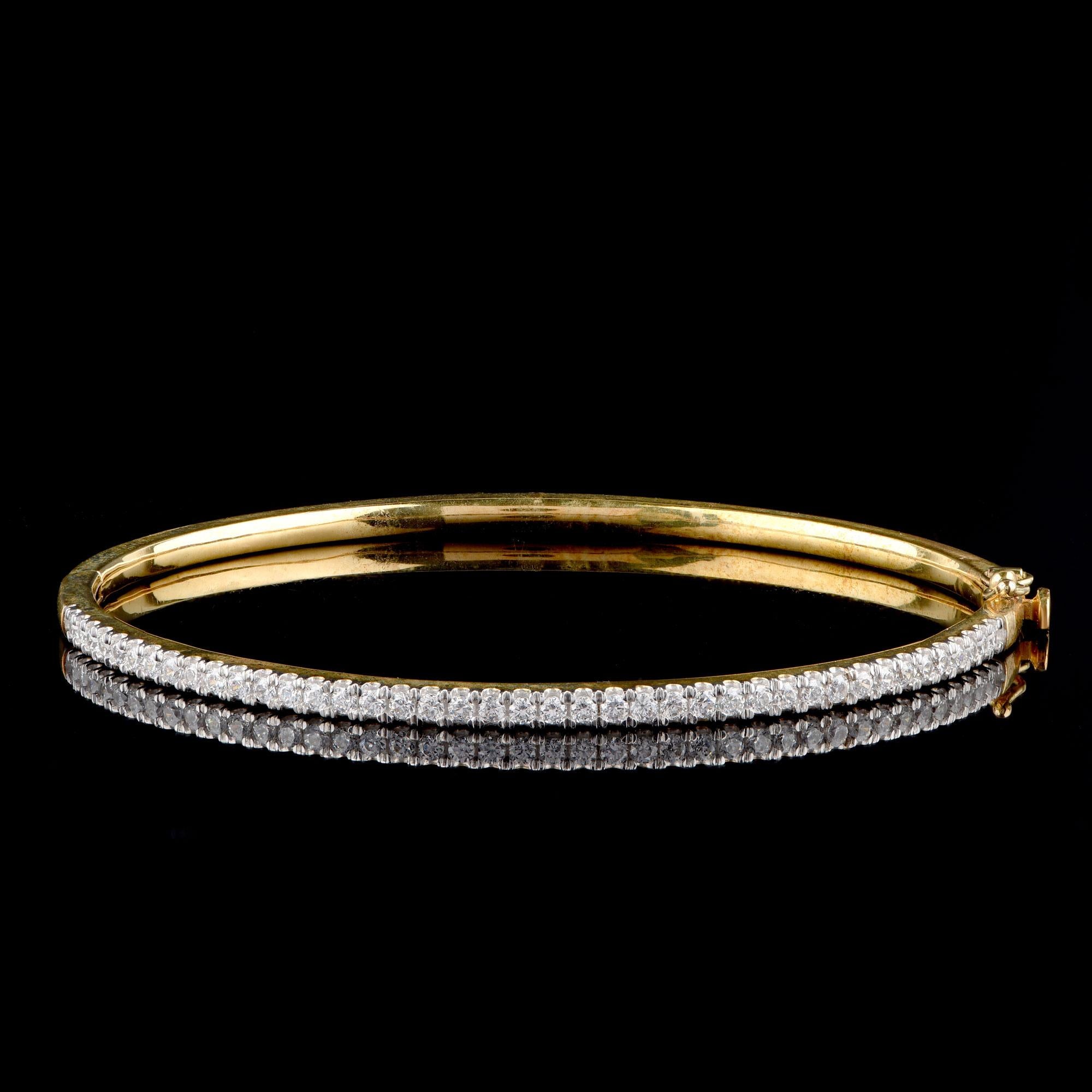 Contemporary TJD 1.00 Carat Natural Diamond 18 K Yellow Gold Micro Pave Setted Classic Bangle For Sale