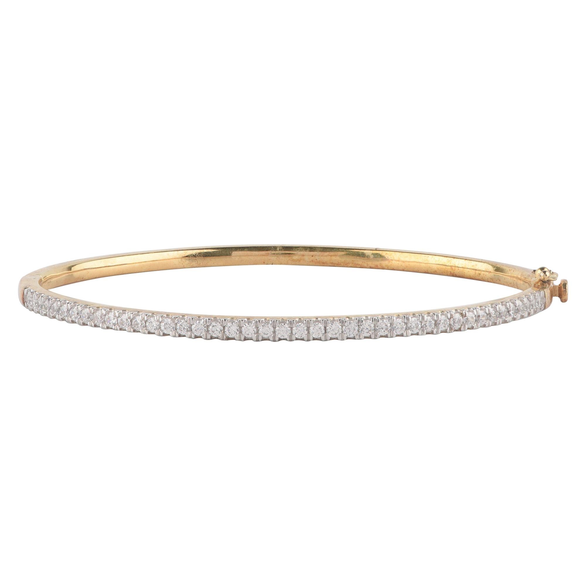 TJD 1.00 Carat Natural Diamond 18 K Yellow Gold Micro Pave Setted Classic Bangle