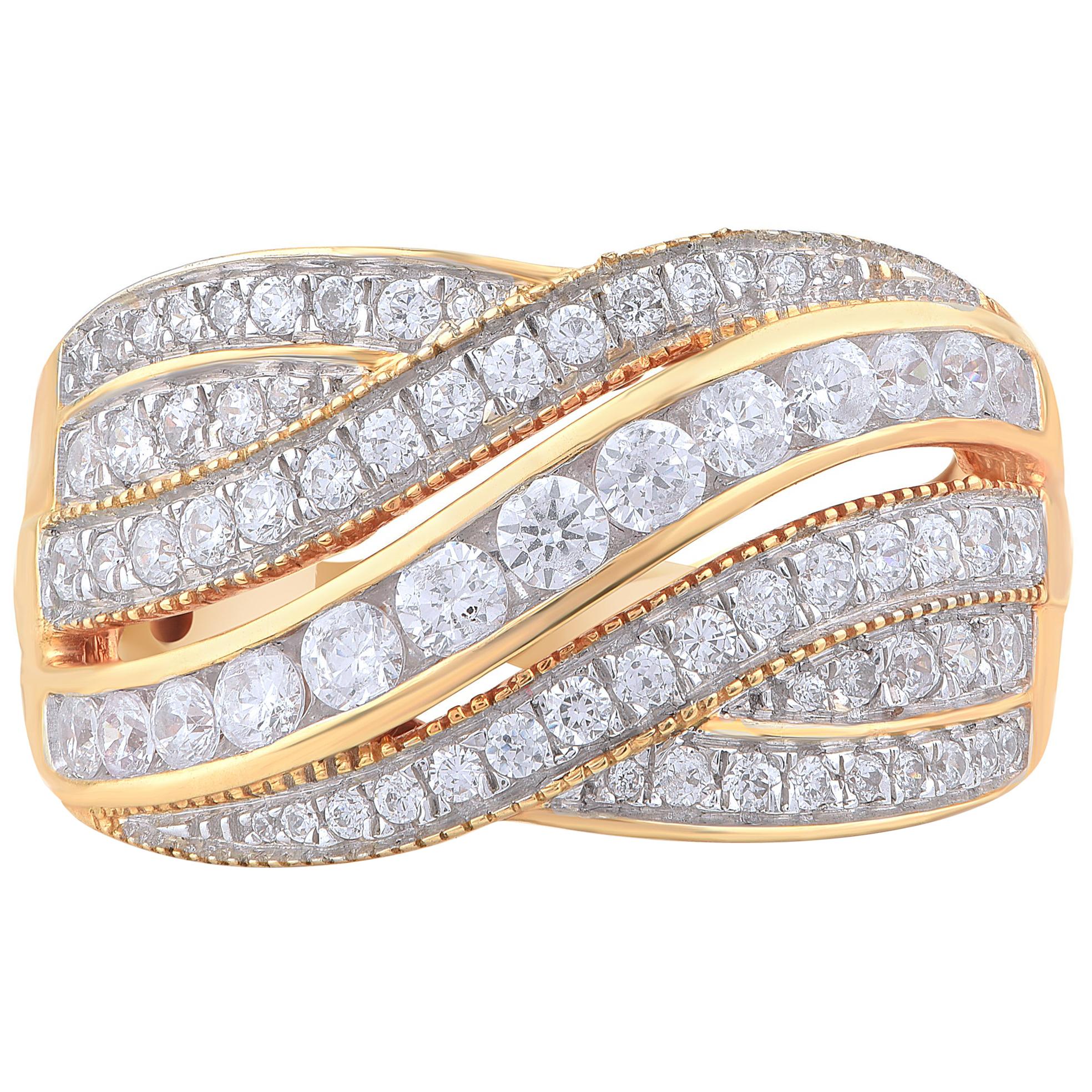 TJD 1,00 Karat Diamant 18 Karat Gelbgold Crossover Jahrestag/Verlobungsring im Angebot
