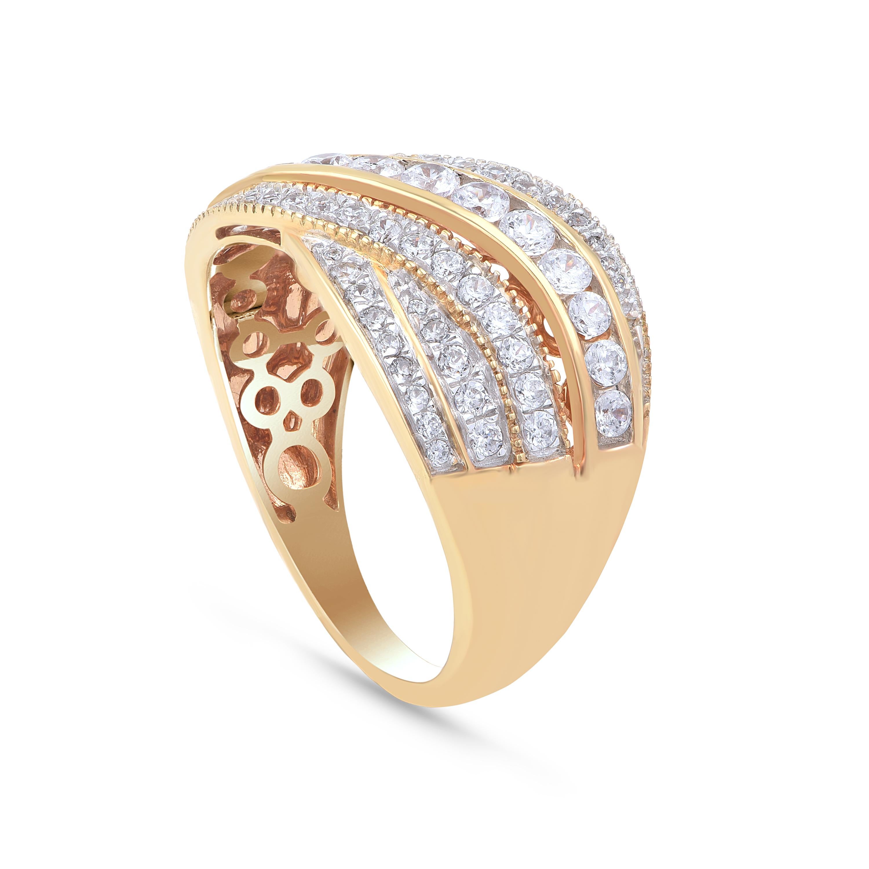 Modern TJD 1.00 Carat Diamond 18 Karat Yellow Gold Crossover Anniversary/Wedding Band For Sale