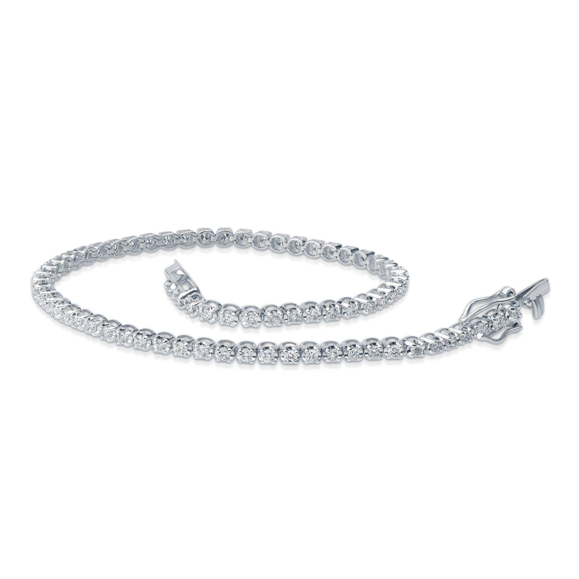 Moderne Bracelet tennis charmant en or blanc 10 carats avec diamants de 1,00 carat TJD en vente