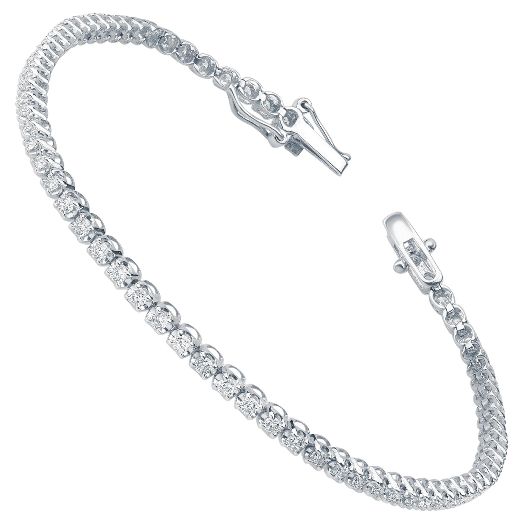 Bracelet tennis charmant en or blanc 10 carats avec diamants de 1,00 carat TJD en vente