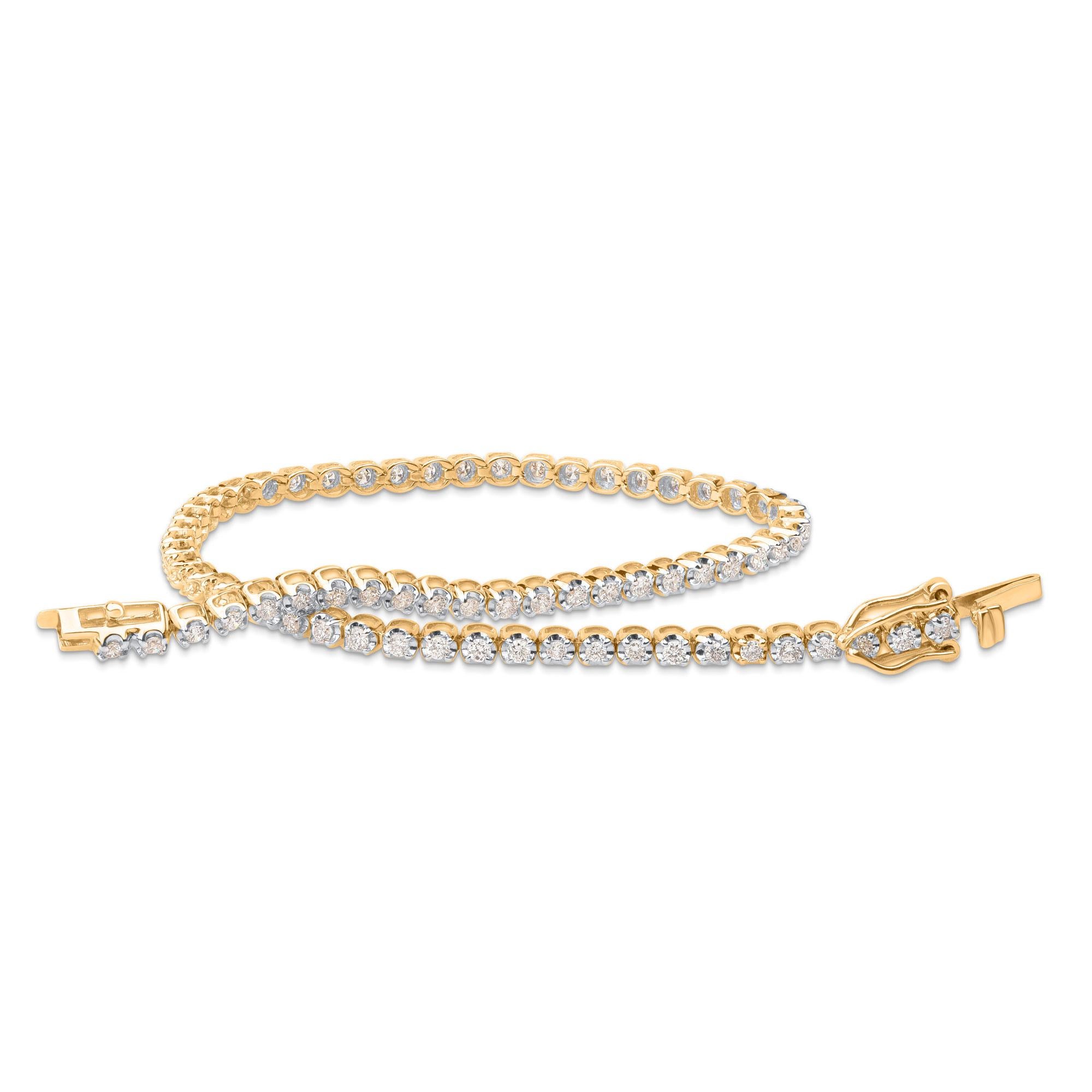 Moderne Bracelet tennis charmant en or jaune 10 carats avec diamants de 1,00 carat TJD en vente