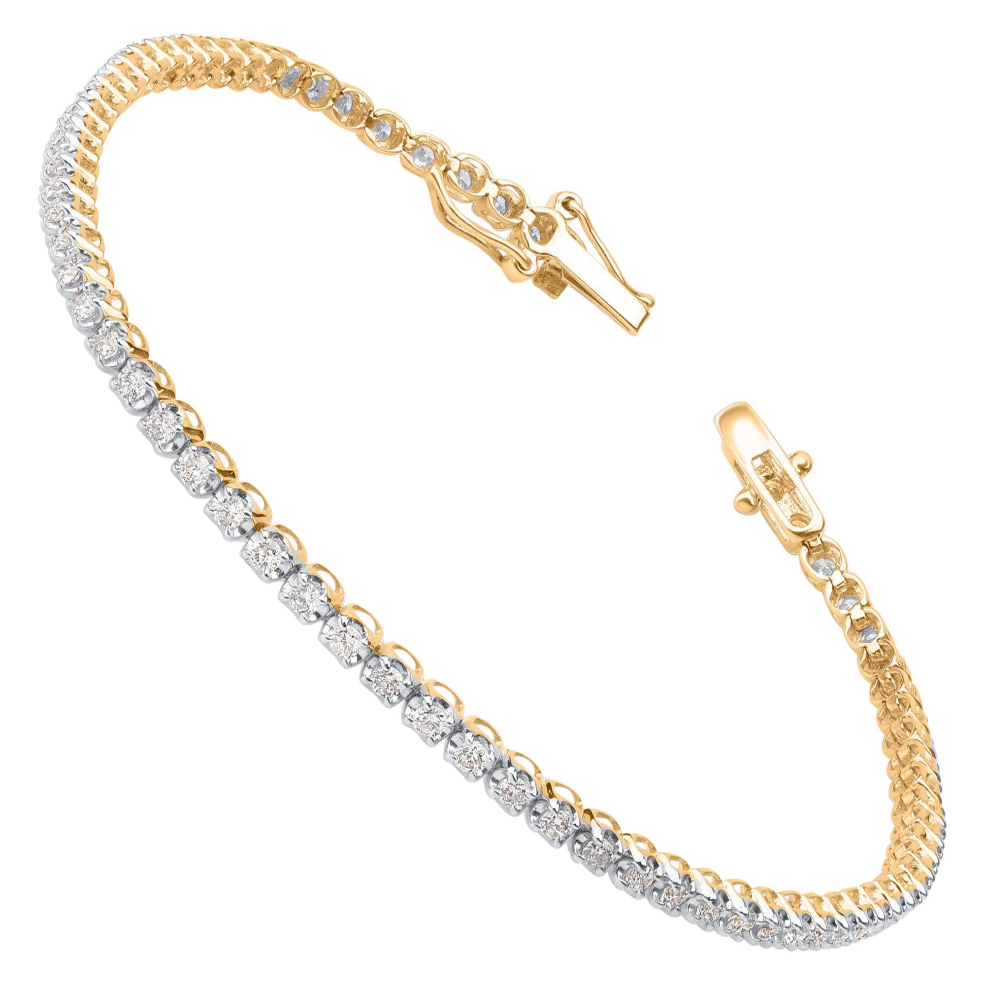 Bracelet tennis charmant en or jaune 10 carats avec diamants de 1,00 carat TJD en vente