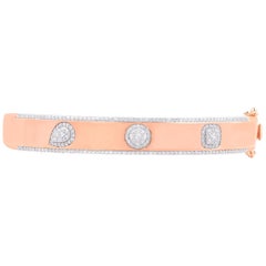 TJD Bracelet jonc à charnière en or rose 18 carats avec grappe de diamants de 1,00 carat et motif rainuré