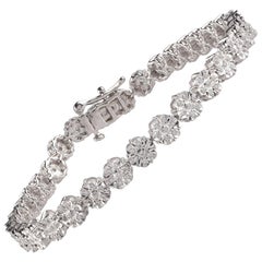 TJD Bracelet tennis en or blanc 18 carats avec diamants de 1,00 carat et médaillon en forme de miracle