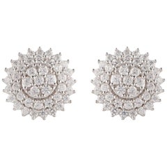 TJD Boucles d'oreilles en or blanc 18 carats avec motif tournesol et diamants de 1,00 carat