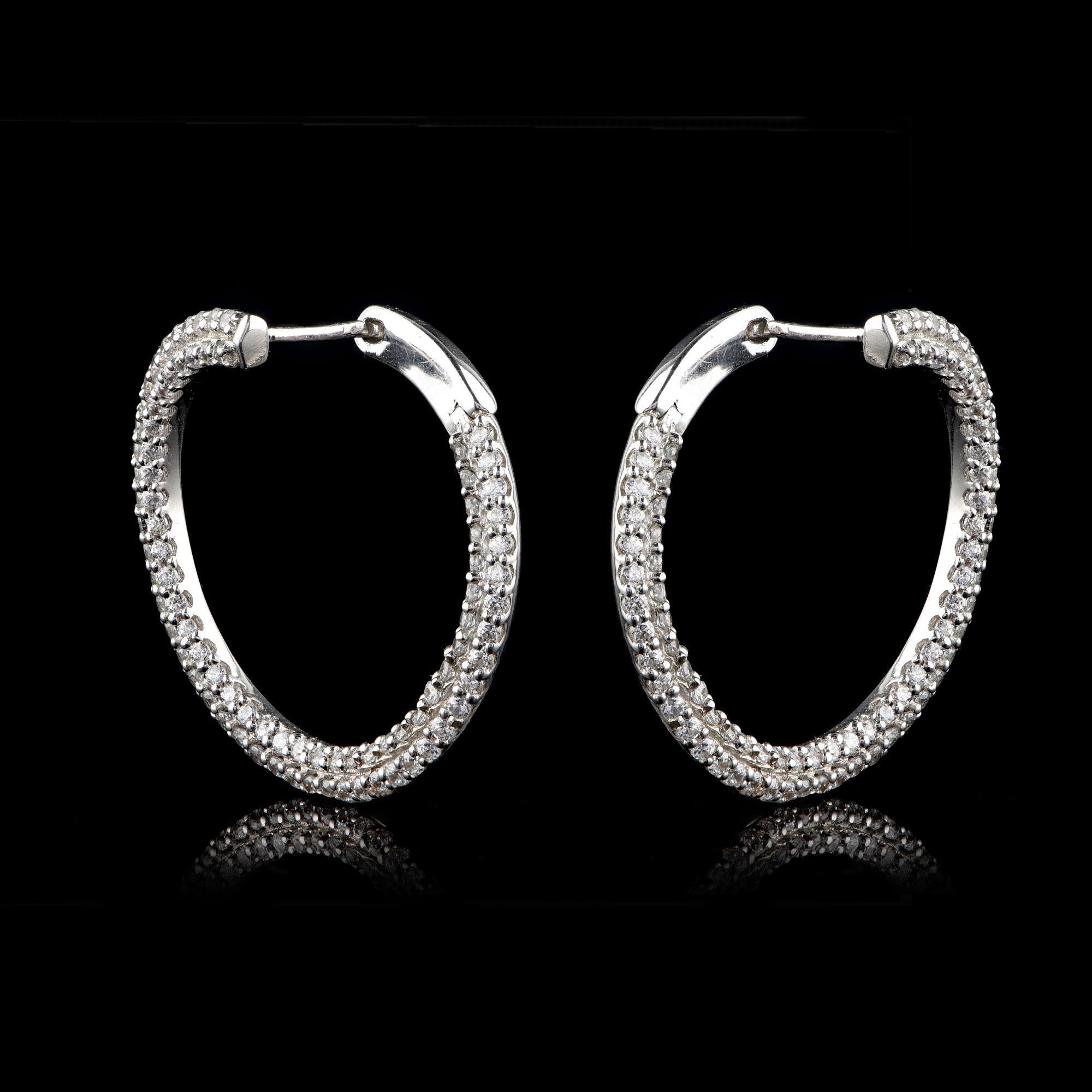 Contemporary TJD 1.00 Carat Diamond 18 Karat White Gold Twist Charming Hoop Earrings For Sale