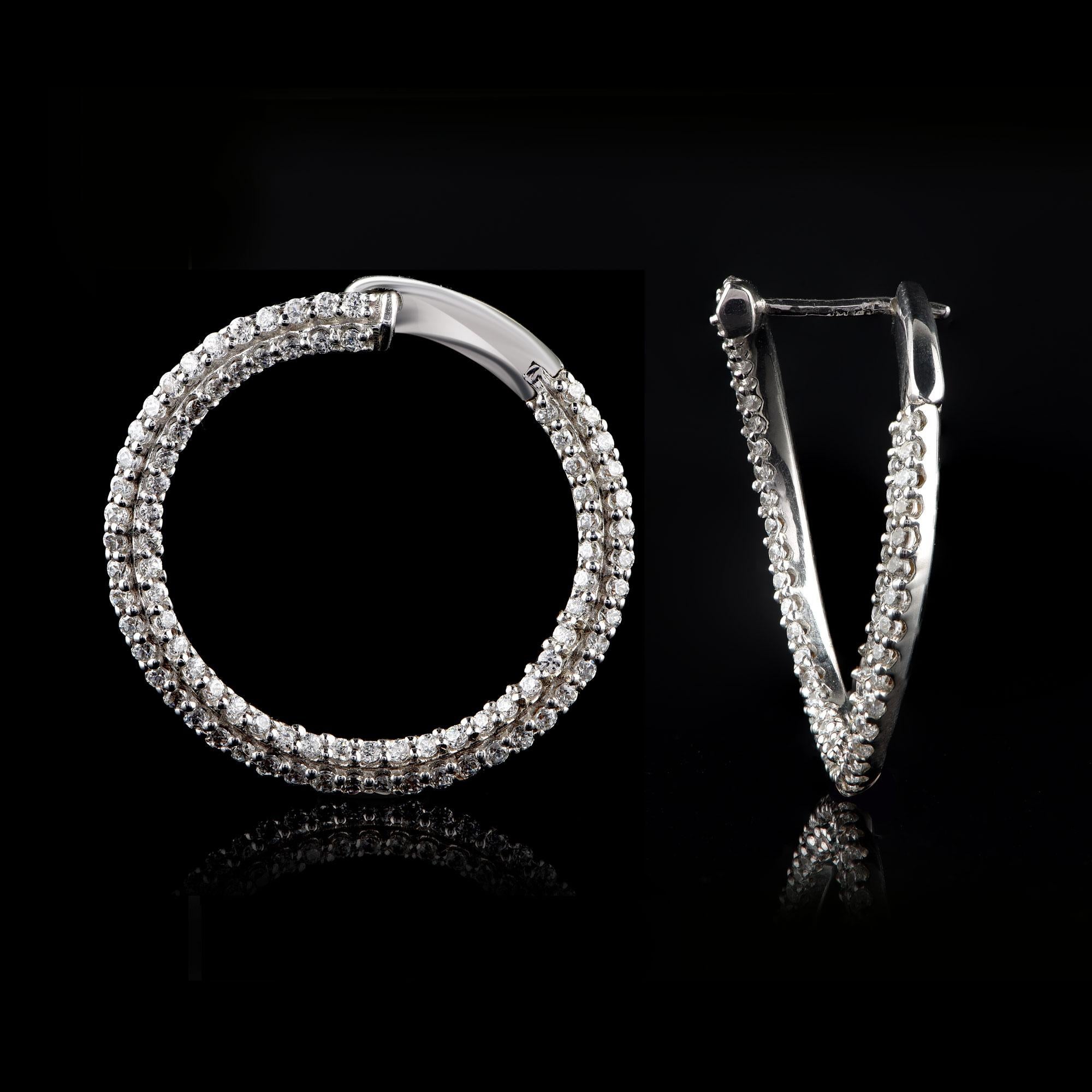 Round Cut TJD 1.00 Carat Diamond 18 Karat White Gold Twist Charming Hoop Earrings For Sale