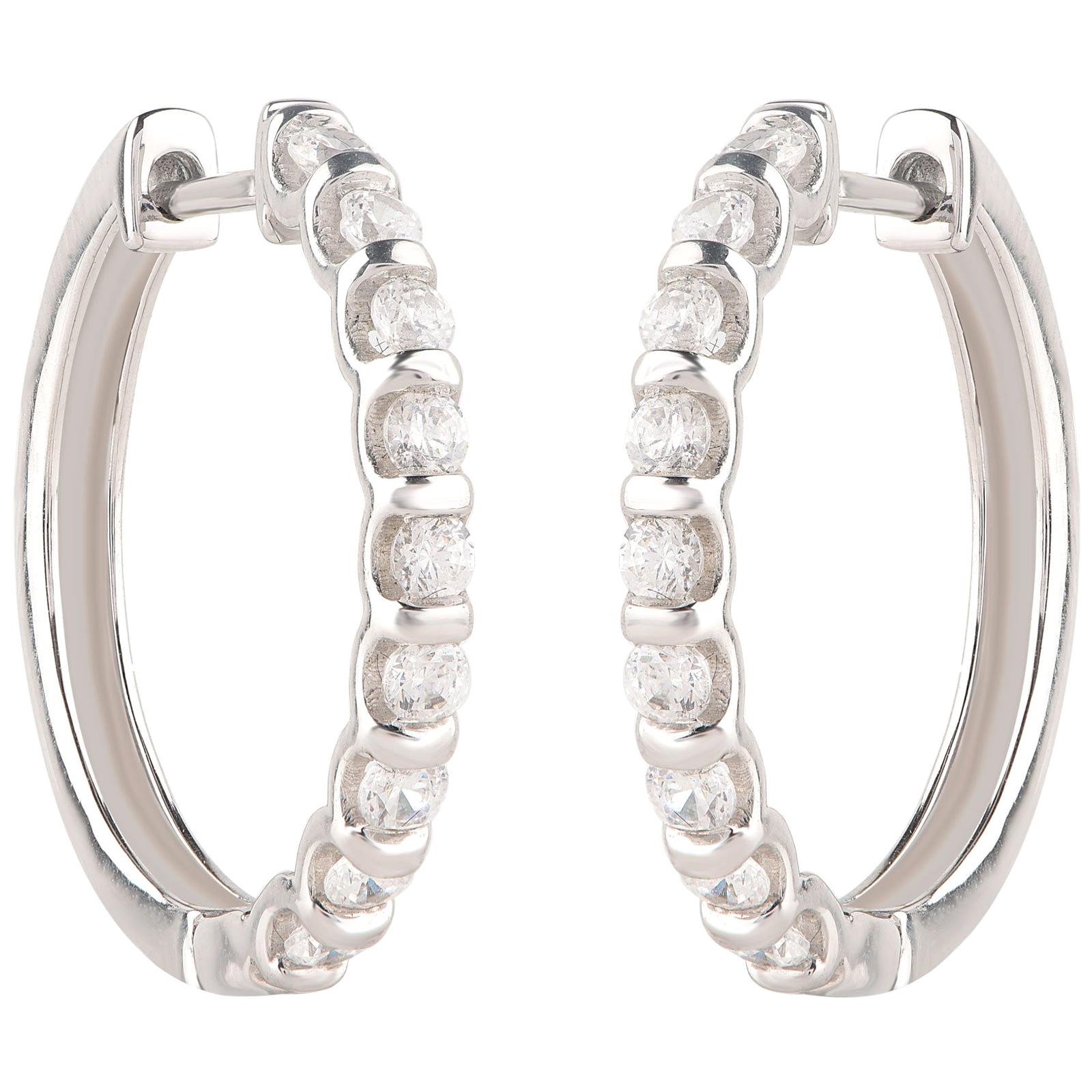 TJD 1.00 Carat Channel-Set Diamond 18 Karat White Gold Classic Hoop Earrings