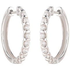 TJD 1.00 Carat Channel-Set Diamond 18 Karat White Gold Classic Hoop Earrings