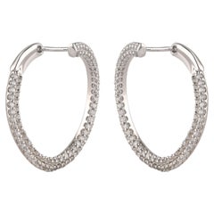 TJD 1.00 Carat Diamond 18 Karat White Gold Twist Charming Hoop Earrings