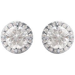 TJD 1.00 Carat Diamond 10 Karat White Gold Designer Single Halo Earrings