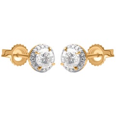 TJD 1.00 Carat Diamond 10 Karat Yellow Gold Designer Single Halo Earrings