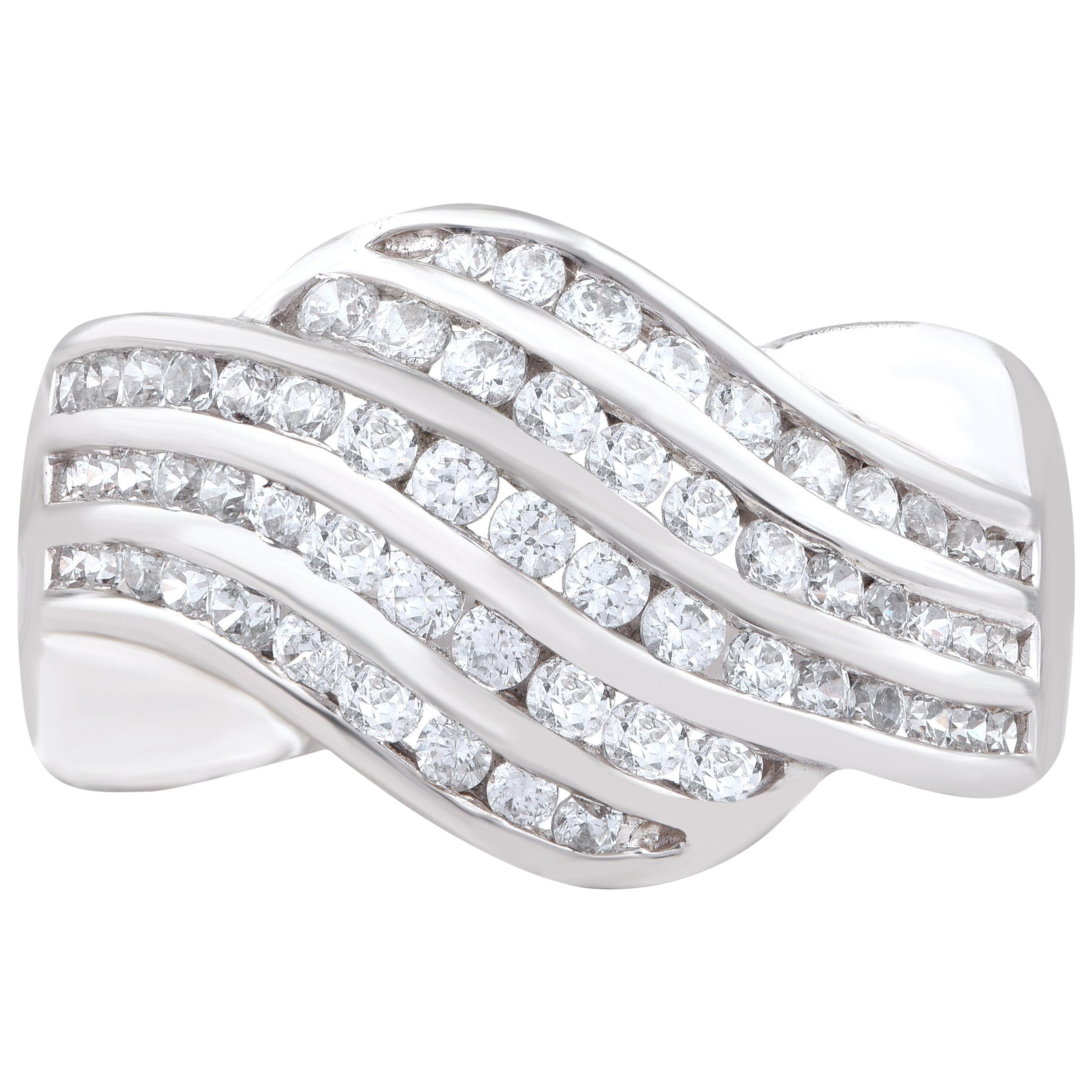TJD 1.00 Carat Diamond 18 Karat White Gold Vintage Style Crossover Ring