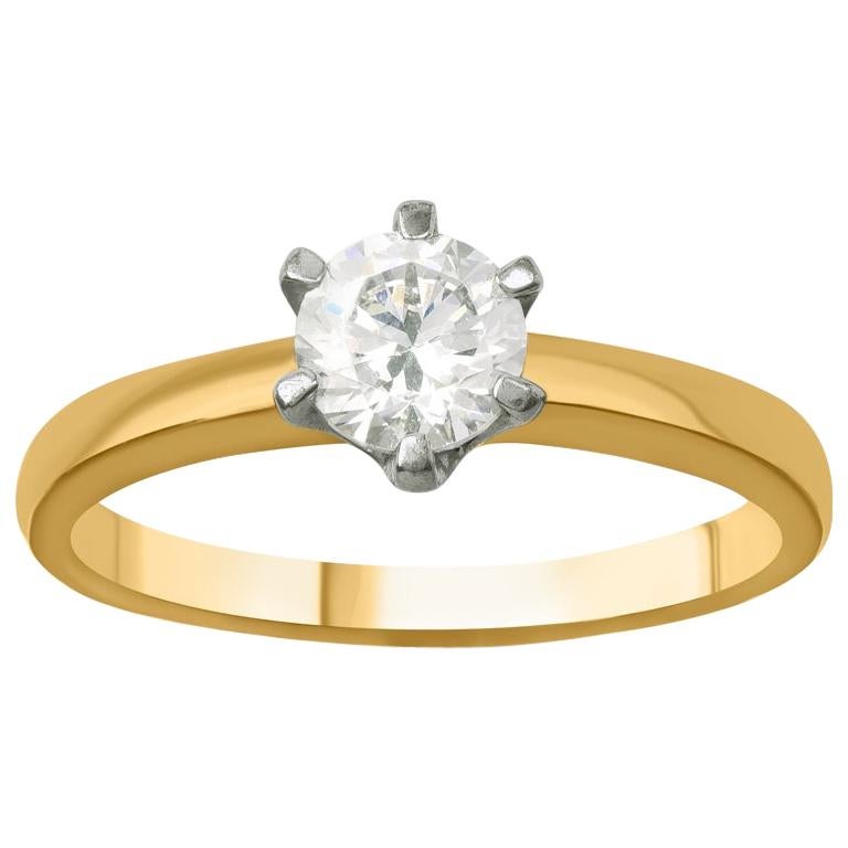 TJD 1.00 Carat Diamond 18 Karat Yellow Gold Prong Set Vintage Solitaire Ring For Sale