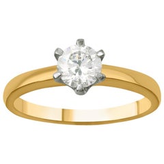 TJD 1.00 Carat Diamond 18 Karat Yellow Gold Prong Set Vintage Solitaire Ring