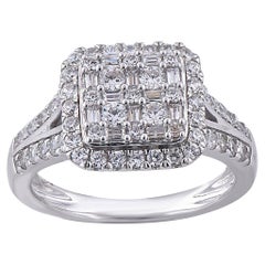 TJD 1.00 Carat Diamond 14 Karat White Gold Cushion Shape Halo Engagement Ring