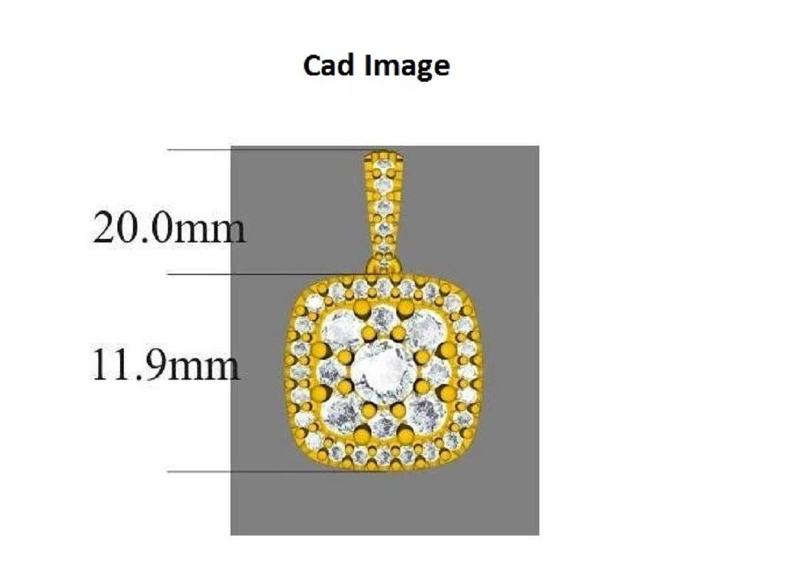 TJD 1.00 Carat Diamond 14 Karat White Gold Cushion Shaped Cluster Pendant In New Condition For Sale In New York, NY