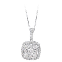 TJD 1.00 Carat Diamond 14 Karat White Gold Cushion Shaped Cluster Pendant