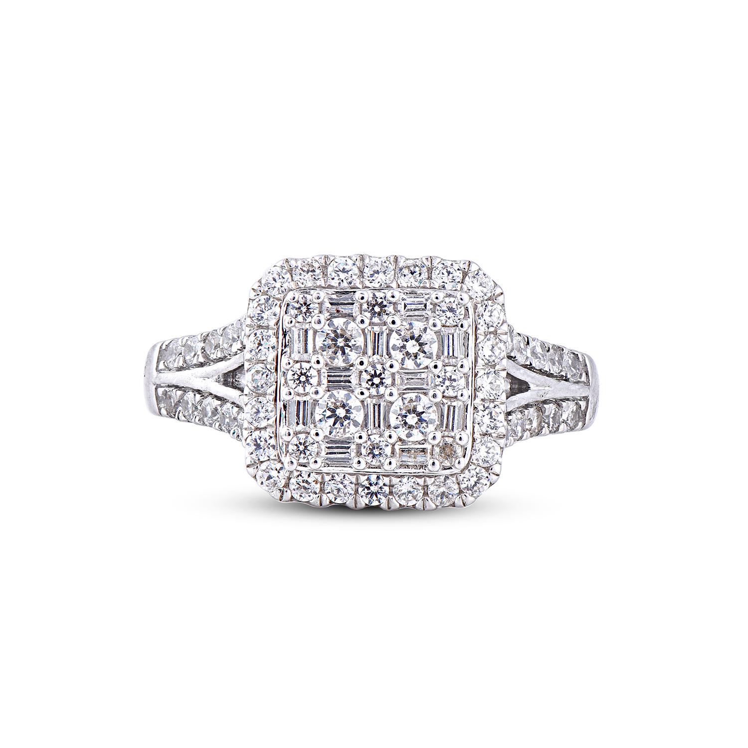 Art Deco TJD 1.00 Carat Diamond 14 Karat White Gold Cushion Shape Halo Engagement Ring For Sale