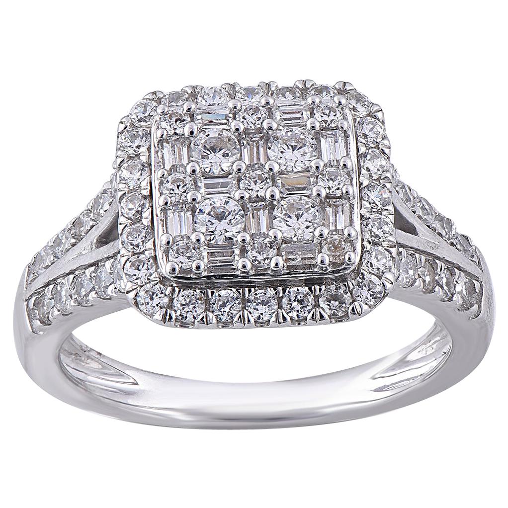 TJD 1.00 Carat Diamond 14 Karat Yellow Gold Cushion Shape Halo Engagement Ring